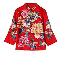 Ethnic Embroidery Chinese Tops Women Jacket Loose Cotton Coat Tang Suit Autumn