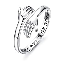 YADOCA 925 Sterling Silver Hug Ring for Women Adjustable Hugging Hands Open Love Promise Friendship Ring