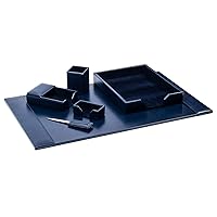 DACASSO Bonded Leather Desk Set - Luxury Leather Desk Pad & Desk Organization Essentials (Navy Blue, 6 Piece)