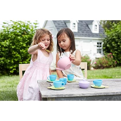 Green Toys Tea Set - BPA / Phthalates Free Play Toys for Gross Motor, Fine Skills Development. Kitchen Toys