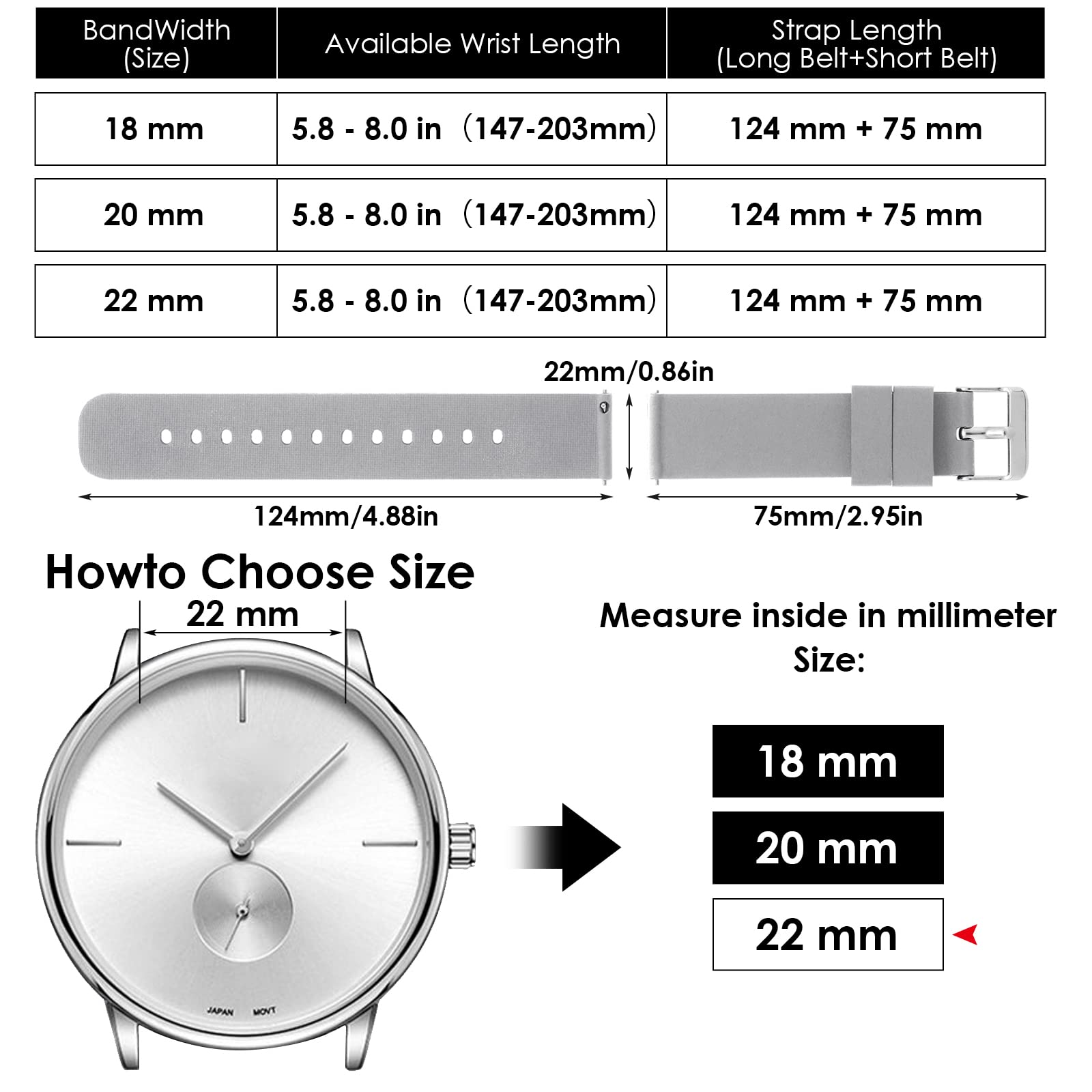 Cobee Silicone Watch Bands, Quick Release Waterproof Soft Rubber Replacement Straps with Silver Plated Stainless Steel Buckle Smart Watch Straps Sport Watchbands Wrist Straps for Men Women