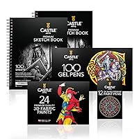 Castle Art Supplies Ultimate Crafting Bundle | 100 Gel Pens + 12 Paint Pens + 24 Fabric Paints + Sketch Book Double Pack | Craft Supplies for Adults, Teenagers & Kids