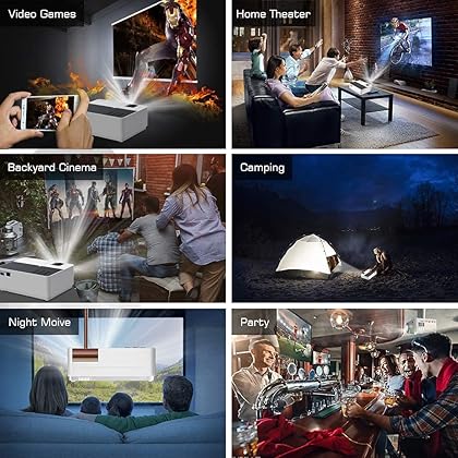 Wsky Video Portable Projector Outdoor Home Theater, LED LCD HD 1080p Supported with Dual Speakers, Compatible DVD, Phone, Laptop, HDMI, TV, PS4, PC (white)