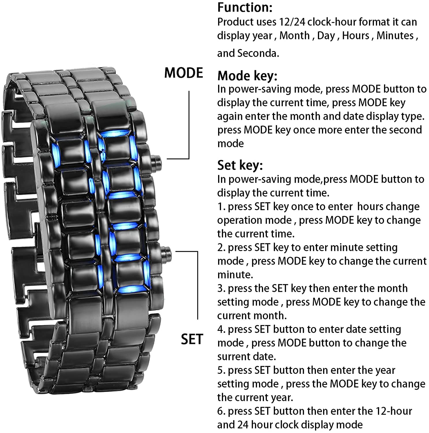 BESTKANG Luxury Men’s and Women's Stainless Steel Bracelet Watches Blue LED Lamp Black Volcanic Lava Style Fashion Casual Sports Watch