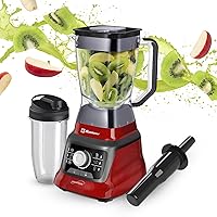 Professional Blender, Countertop Blender with Speed Knob and 6 Functions, 1400-watt Motor, 68 oz. Capacity, Super Silent Operation, Includes Portable Blending Cup, Black/Red, LKM-9608