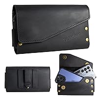 Dual Large Cell Phone Holster, Bult Clip Double Decker Leather Pouch for 2 Phones, Magnetic Closure Cell Phone Pouch Case for iPhone 13 Pro Max 14 Pro Max Samsung Galaxy S22 Ultra