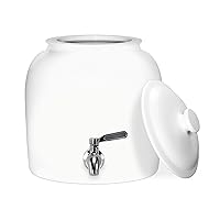 Geo Sports Porcelain Ceramic Crock Water Dispenser, Stainless Steel Faucet, Valve and Lid Included. Fits 3 to 5 Gallon Jugs. (Solid White)