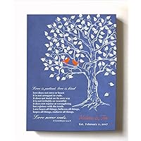 Personalized Anniversary Family Tree Artwork - Love is Patient Love is Kind Bible Verse - Unique Wedding & Housewarming Canvas Wall Decor Gifts - Color Navy # 1 - Size 10x12