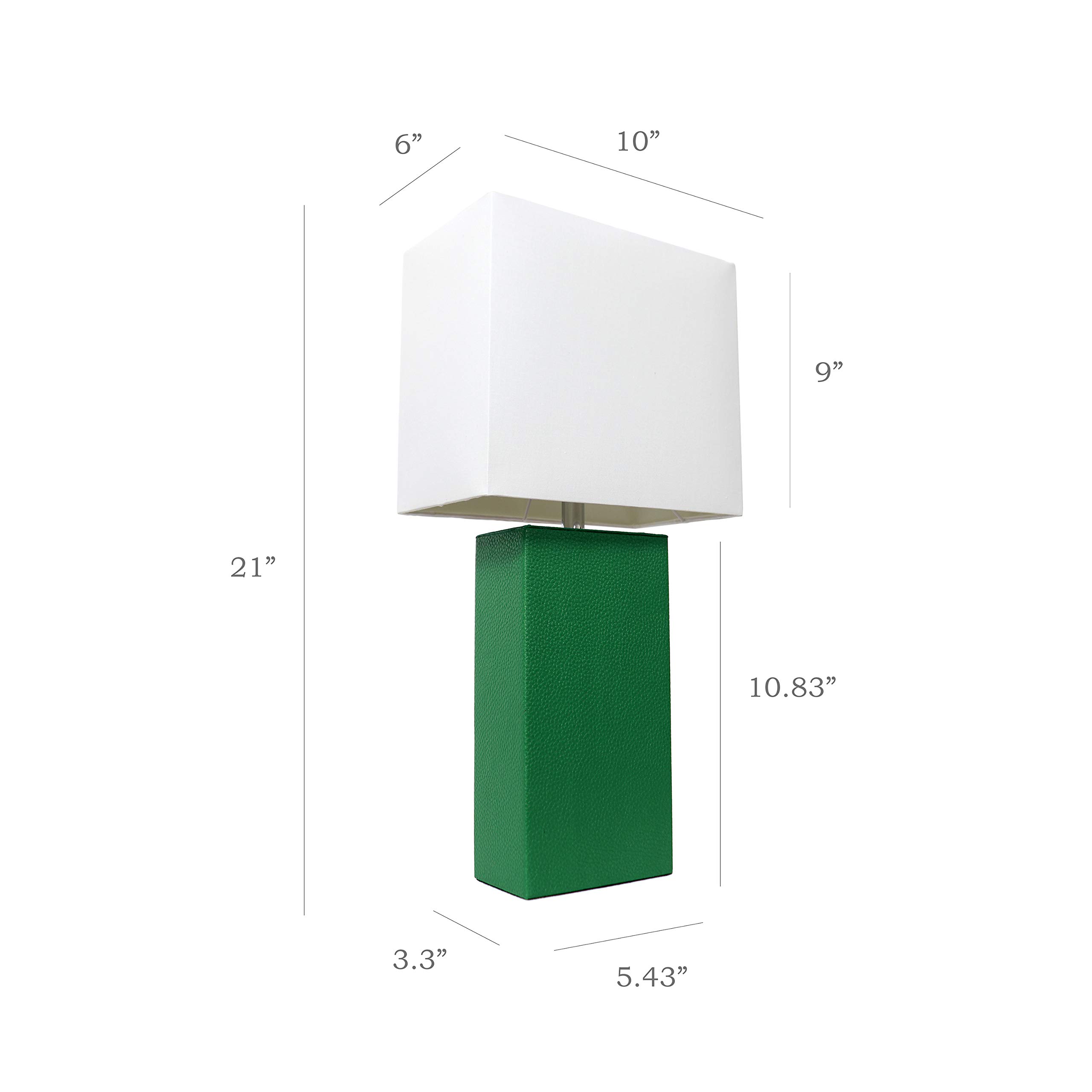 Elegant Designs LT1025-GRN Modern Genuine Leather Table Lamp with White Fabric Shade, Green-(Pack of 4)