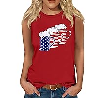 Patriotic Tshirts Patriotic Tank Tops for Women 2024 Vintage American Flag Print Casual with Sleeveless Round Neck Cami Shirts Red Large
