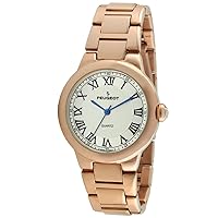 Peugeot Women's Round Tank Wrist Watch, Rose-Gold Dress Watch for Women with Easy to Read Roman Numerals and Steel Bracelet