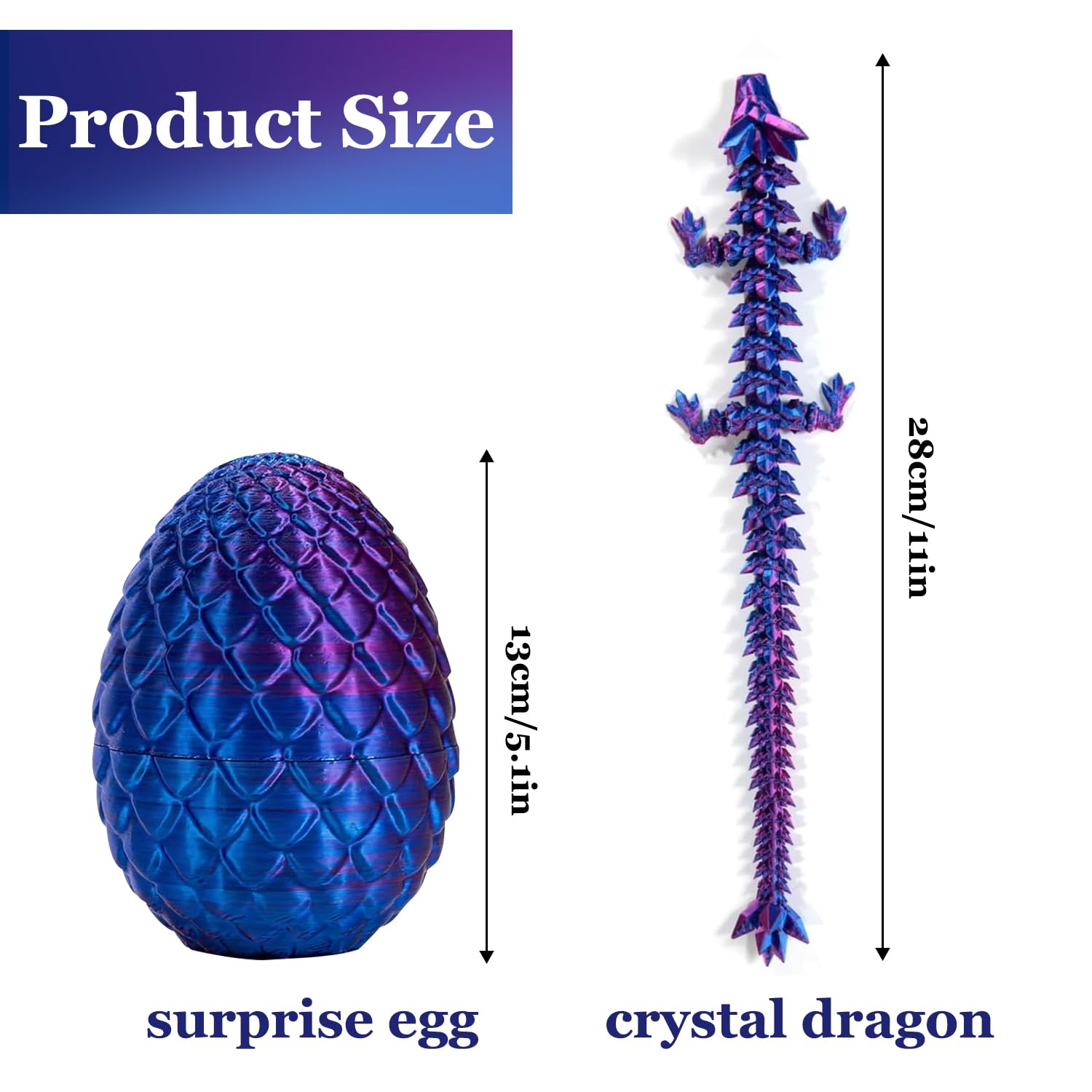 AMLL 3D Printed Dragon in Egg, Full Articulated Dragon Crystal Dragon with Dragon Egg, Crystal Dragon Fidget Toys, Home Office Executive Desk Toys