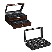BEWISHOME 20 Slots Watch Case for Men Luxury Watch Organizer with Glass Top & 6 Watch Case and 3 Slots Sunglasses Box for Men
