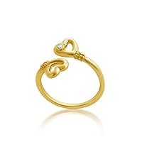 Gold Plated 2mm (0.03 ct. tw) Diamond Two Hearts Lovers Adjustable Ring