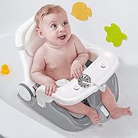 BabyBond Baby Bath Seat with Sitting & Lying 2 Modes, 3-Speed Adjustment, Powerful Suction Cups, Infant Bathtub Chair with Washable Pillow, Folding and Hanging (Grey)
