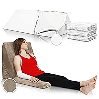 Lunix LX6 3pcs Orthopedic Wedge Pillow Set, Memory Foam Sitting Pillow - Brown + Soft Plush Replacement Cover - White