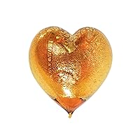 Handmade Murano Glass Blown Heart Figurine, 1PCS, Amber, 3.5
