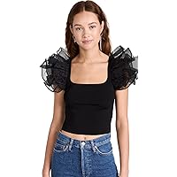 alice + olivia Women's Merida Square Neck Ruffle Sleeve Crop Top