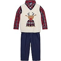 IZOD Baby Boys' 3-Piece Sweater Vest Set with Sweater, Collared Dress Shirt, and Pants