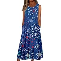 Women's Spring Dresses 2024 Casual Fashion Sleeveless Pullover Dresses Printed with Pockets Dresses, S-3XL