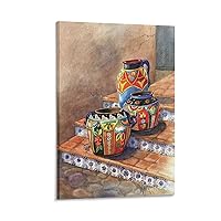 ZHJLUT Posters Room Poster Mexican Pottery still Life Colorful Wall Art Canvas Art Poster Picture Modern Office Family Bedroom Living Room Decorative Gift Wall Decor 16x24inch(40x60cm) Frame-style