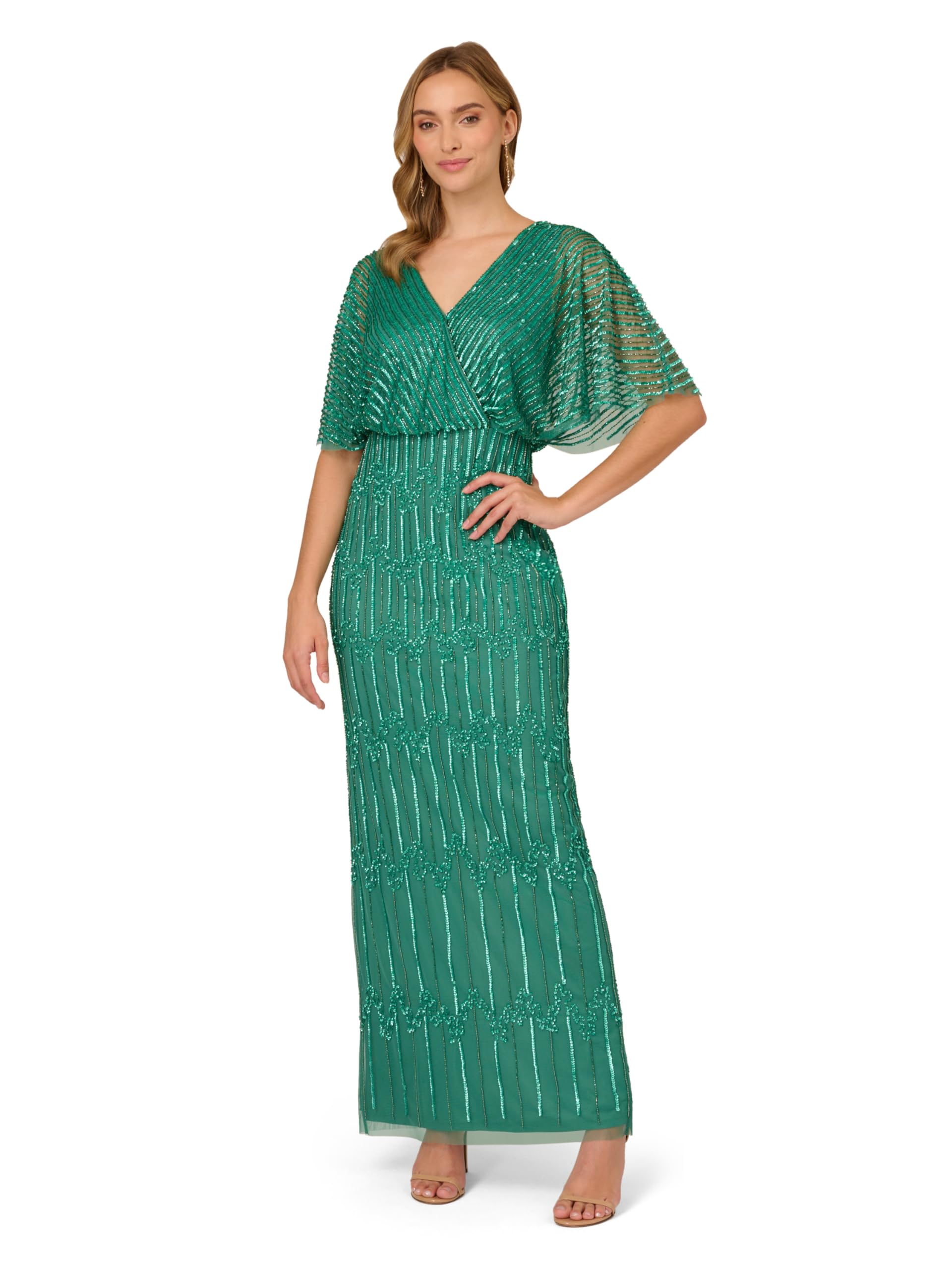 Adrianna Papell Women's Beaded Surplice Gown