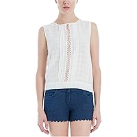 Max Studio Womens Pintuck Pleat Lace Inset Tank Top White S