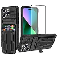 iPhone 15 Pro Max Case with Card Holder Detachable Wallet Cover, Built-in Kickstand & Screen Protectors, Full Body Shockproof Phone Case for iPhone 15 Pro Max (6.7 Inch), Black