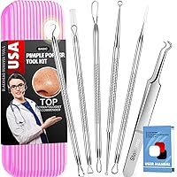 Cbiumpro Pimple Popper Tool Kit, Blackhead Remover Tools, Blackhead Extractor Tool, Zit Popper Tool, Professional Pimple Extractor Tool for Acne, Whitehead, Comedone on Nose - with Case