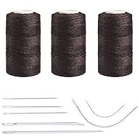3 Rolls Hair Extension Thread Sewing Threads with 7Pcs Curved Upholstery Needles for Hand Sewing, Hair Extensions, Making Wigs DIY (Brown)