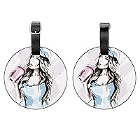 2 Piece Luggage Tags Fashion Girl Round PU Leather Travel Suitcase Labels Tag with Privacy Name Address Card