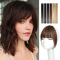Bangs Hair Clip in Bangs 100% Human Hair Extensions Wispy Bangs French Bangs Fringe with Temples Hairpieces for Women Clip on Air Bangs Curved Bangs for Daily Wear (French Bangs, Medium Brown)