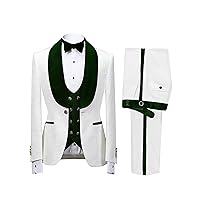 Mens Suit Slim Fit - 3 Piece Suits for Men Floral Jacquard Tuxedo Suits Shawl Collar Wedding Prom Suits