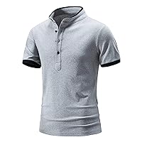 Short Sleeve Polo Shirts for Men Button Down Slim Fit Tunic Shirts Cotton Lightweight Workout T-Shirts with Pocket