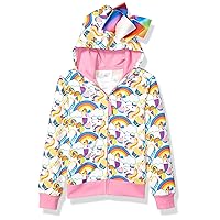JoJo Siwa Girls' Unicorns & Rainbows All Over Print Zip Up Hoodie with Bow