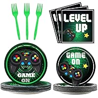 96 Pcs Video Game Plates and Napkins Party Supplies Gaming Party Tableware Set Green Gamer Party Decorations Favors for Kids Birthday Baby Shower Serves 24