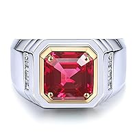 2CT Asscher Cut Ruby/Sapphire/Emerald Ring for Men 10/14/18K Solid Gold Men's Ring Gemstone Customized Wedding Band Ring Jewelry Gift for Him Size 4 to 16