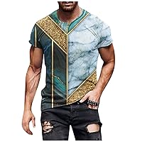 Mens Shirts Casual Stylish European and American Round Neck Style Retro Printed Short Sleeve T-Shirt Top