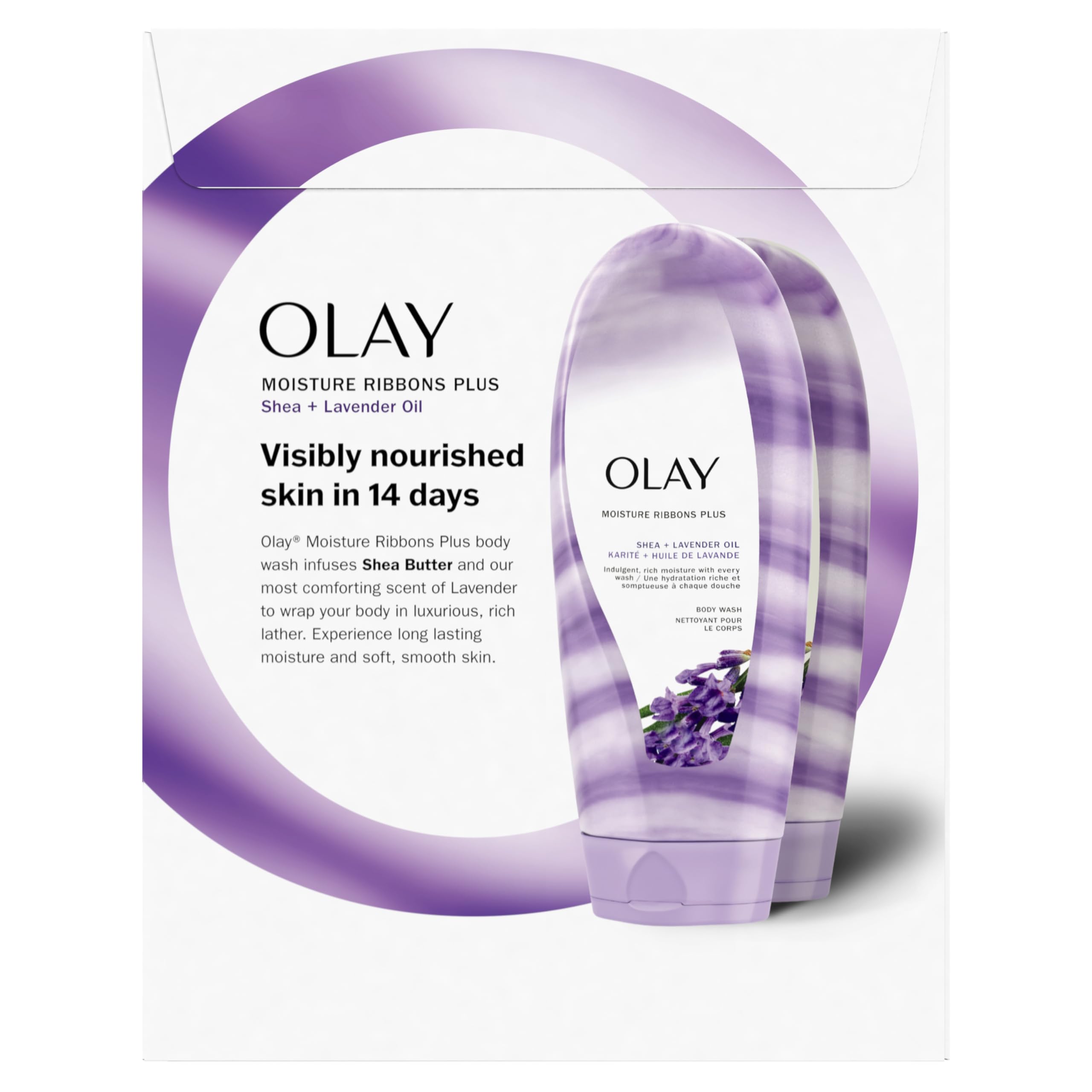 Olay Moisture Ribbons Plus Shea + Lavender Oil Body Wash, 18 oz, (Pack of 2)