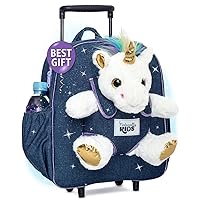 Unicorn Rolling Backpack for Girls, Kids Suitcase with Wheels, Kids Luggage, Toddler Suitcase