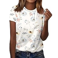 2024 Summer O-Neck Tops Ladies Summer Short Sleeve Shirt Trendy Blouse Print Comfy Tunic Casual Loose Tee