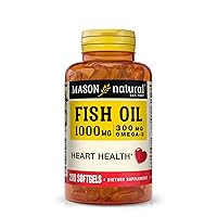 Mason Natural, Omega 3 Fish Oil 1000mg Softgels, Bonus Size 200-Count Bottle, Dietary Supplement Supports Heart, Eye, Brain and Joint Health with Omega 3 Fatty Acid Healthy Fats