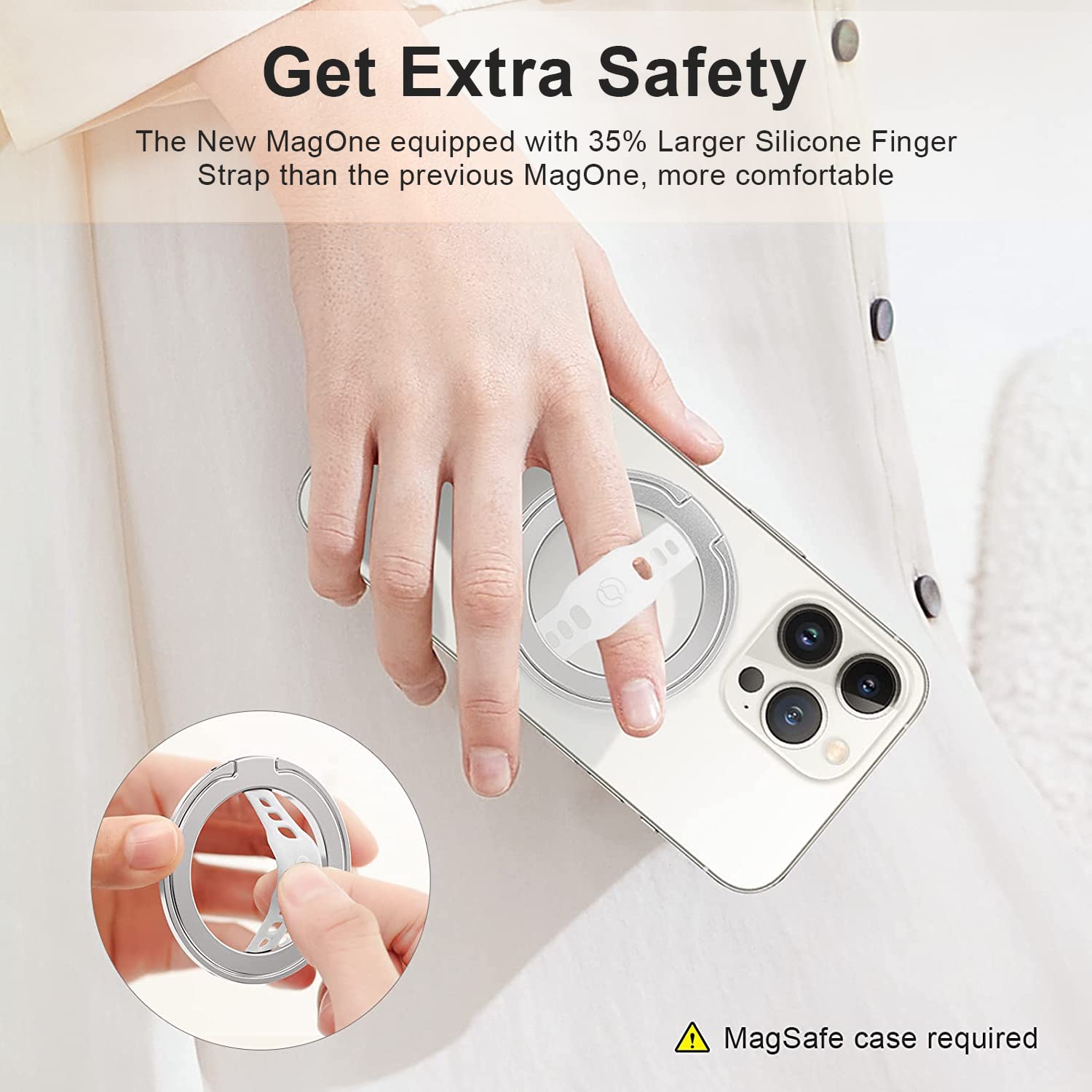 EWA The New MagOne (Upgrade) Compatible with MagSafe Phone Grip Stand with Silicone Finger Strap, Removable Magnetic Ring Holder Kickstand Loop, Only for iPhone 14, 13, 12 Pro/Max/Plus