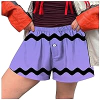 Shorts for Women Trendy Summer Cargo Women Shorts Cute B Soft Elastic Low Waist Plaid Print Button Front Pajam