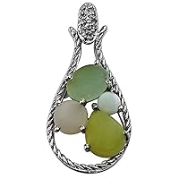 Green Opal Natural Gemstone Pear Shape Pendant 10K, 14K, 18K White Gold Engagement Jewelry