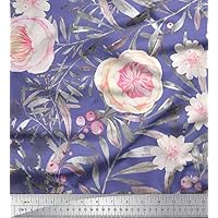 Soimoi Velvet Fabric Leaves & Denmark Rose Flower Print Sewing Fabric Yard 58 Inch Wide