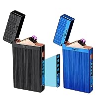 2 Pack Plasma Lighter, Electric Lighter Rechargeable, Dual Arc Lighter for Men, Windproof Flameless Lighter, Pocket Metal Lighter with LED Battery Indication for Indoor Outdoor (220mAh, Black & Blue)