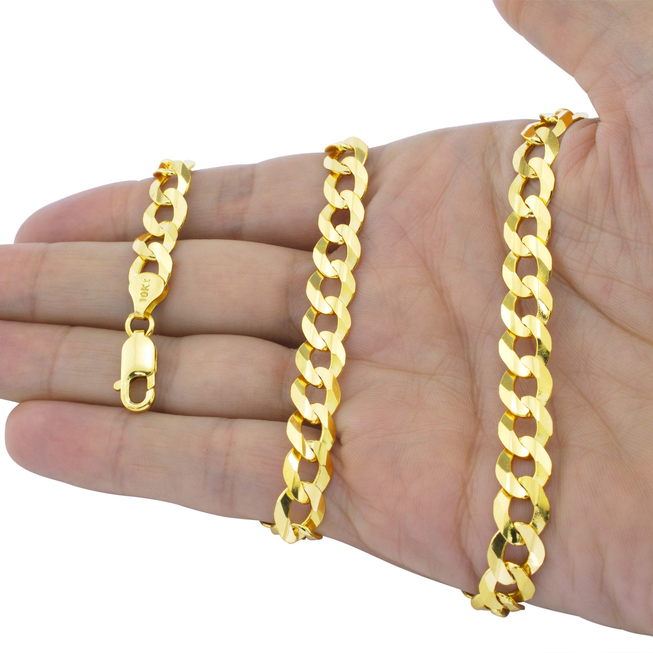 Nuragold 10k Yellow Gold 10mm Solid Cuban Curb Link Chain Bracelet, Mens Jewelry 7