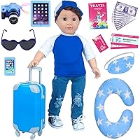 Ecore Fun 24 Pcs 18 Inch Boy Doll Clothes and Accessories Suitcase Play Set Included Travel Carrier Clothes Camera Phone Travel Pillow Passport Tickets Cashes Credit Card Map