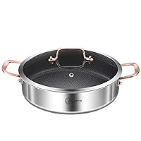 6 Quarts Hybrid Tri-Ply Stainless Steel Non-stick Deep Frying Pan,Sauté Pan with lid,Induction Large Pan, Jumbo Cooker,Heavy Duty & Oven Safe.